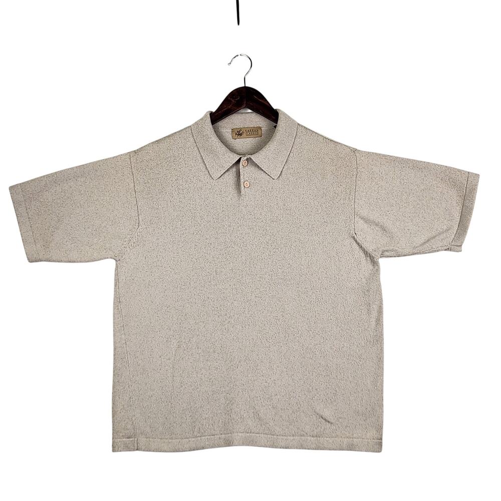 Lord & Taylor Casual Classics Men's SZ L Beige Knit Polo Short Sleeve Lux Fabric
